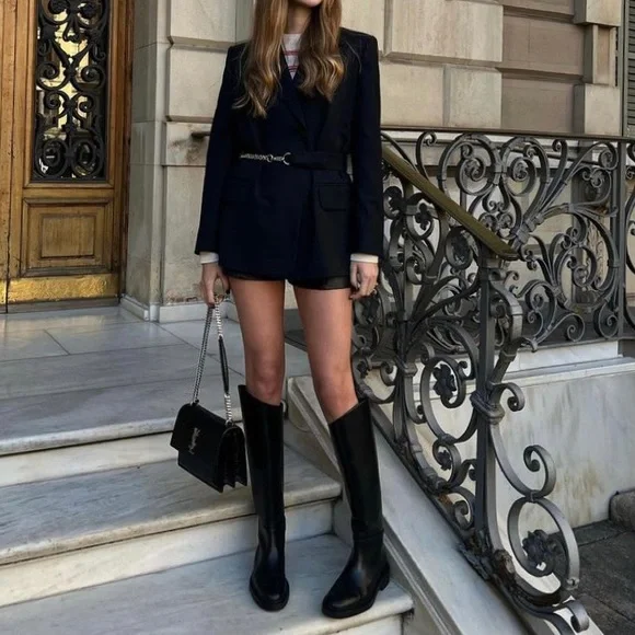 Zara black leather knee high boots blogger style toteme khaite the row - Picture 6 of 16